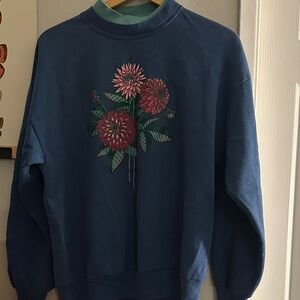 Floral Graphic Blue Sweatshirt vintage L